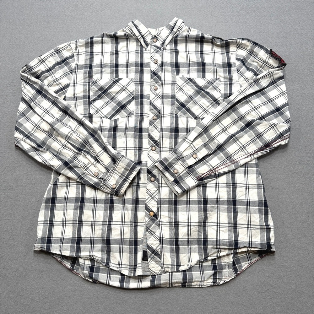 Harley-Davidson Shirt Men's 2XL White Black Plaid Pearl Snap‎ Long Sleeve Moto
